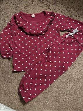 Amazon Burgundy and White Polka Dot Kids Pajama Set